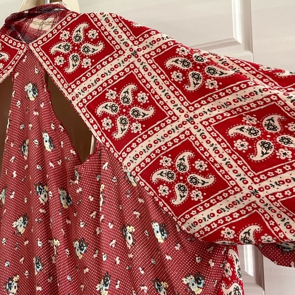 Free People American Pie Patchwork Bandana Plaid Kimono Boho One Size Longline - Picture 10 of 15